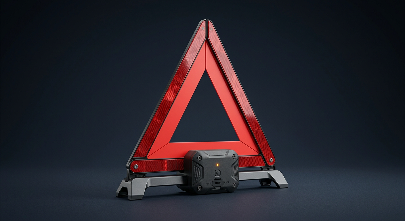 Concept render of Hazipa Alert: a reflective warning triangle with an integrated connected module